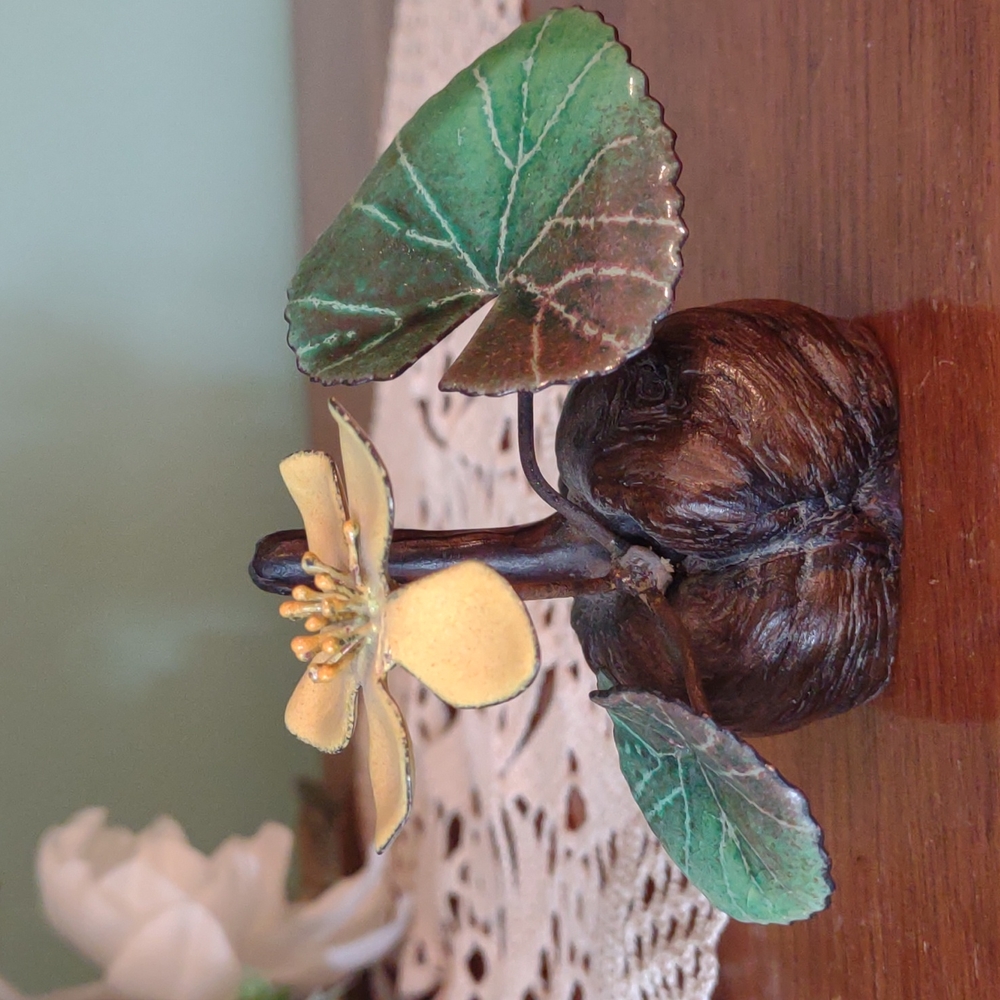 Norman Brumm Enamel Flower on Wooden Burl